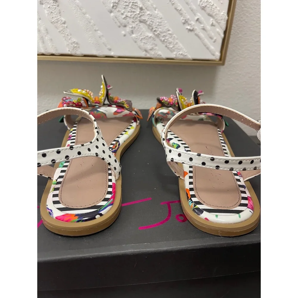 Betsey Johnson Kids Butterfly Embellished Flat Sandals Polka Dot White Multi 3
